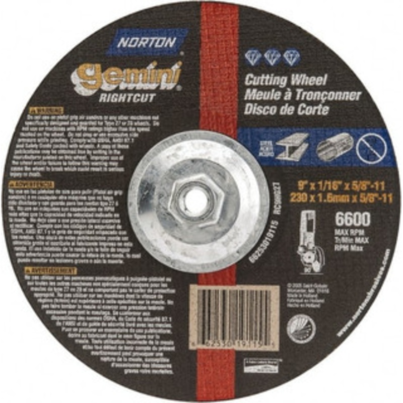 Norton 9 Wheel Diam, 1/16 Wheel Thickness, Type 27 Depressed Center Wheel Aluminum Oxide, 6,600 Max RPM, Compatible with Angle Grinder 66253019115 – 06115869