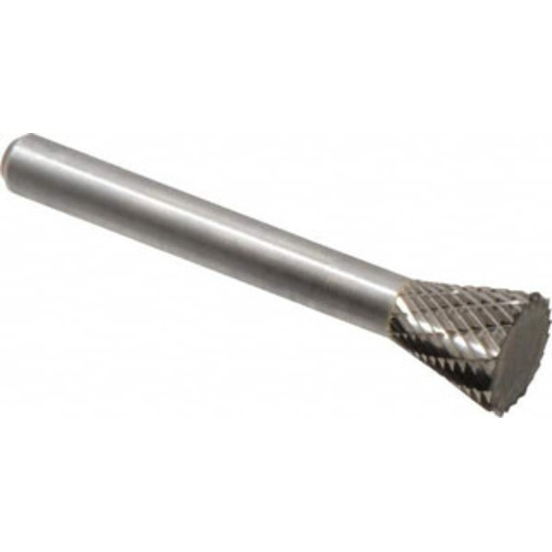 Atrax 1/2 Cut Diam, 1/4 Shank Diam, 28 Carbide Double Cut Inverted Cone Burr Flat End, 2-1/4 OAL, 1/2 LOC SN-4DC-ATX – 07588825