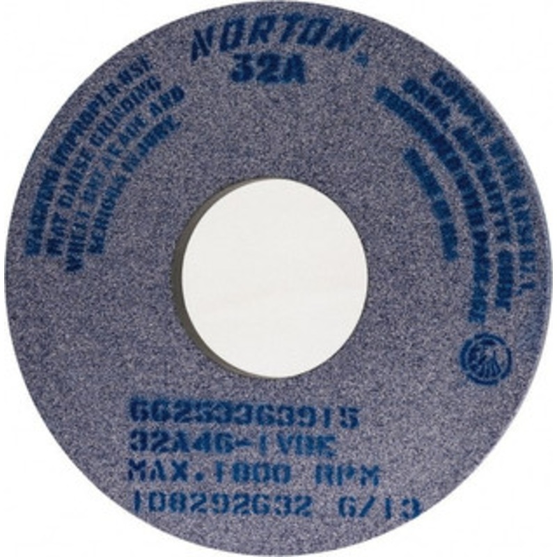 Norton 14 Diam x 5 Hole x 1 Thick, I Hardness, 46 Grit Surface Grinding Wheel Aluminum Oxide, Type 1, Coarse Grade, 1,800 Max RPM, Vitrified Bond, No Recess 66253363915 – 96008362
