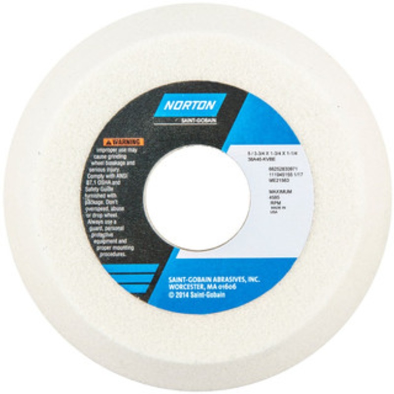 Norton 5 Diam, 1-1/4 Hole Size, 1-3/4 Overall Thickness, 46 Grit, Type 11 Tool & Cutter Grinding Wheel Coarse Grade, Aluminum Oxide, K Hardness, Vitrified Bond, 4,585 RPM 66252830971 – 05967492