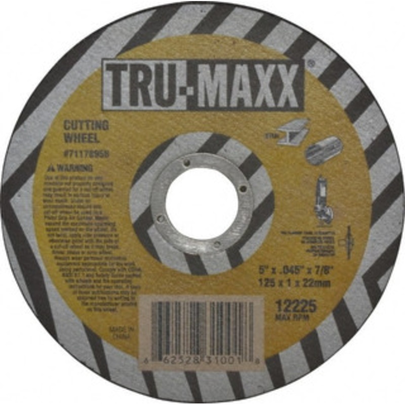 Tru-Maxx 5 x 0.045, 7/8 Hole 60 Grit Aluminum Oxide Cutoff Wheel Medium Grade, Reinforced, 12,225 Max RPM, Use with Portable Tool & Angle Grinders 616100 – 71178958