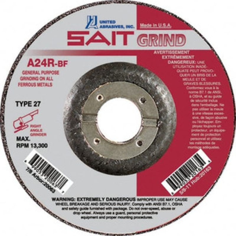 United Abrasives-SAIT 24 Grit, 6 Wheel Diam, 1/4 Wheel Thickness, 7/8 Arbor Hole, Type 27 Depressed Center Wheel Aluminum Oxide, Resinoid Bond, R Hardness, 10,200 Max RPM, Compatible with Angle Grinder 20079 – 89886782