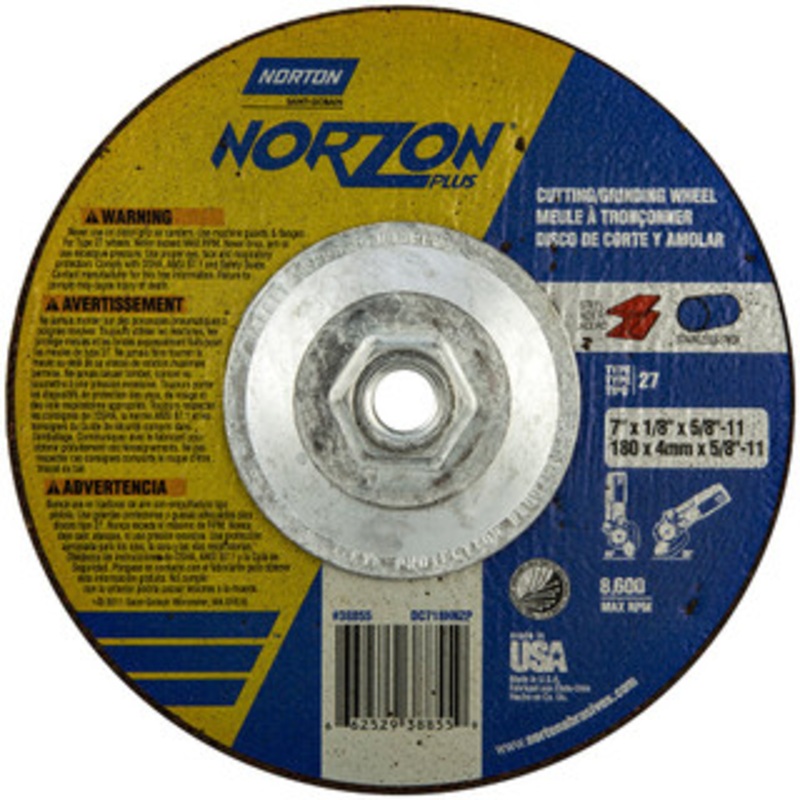 Norton 7 Wheel Diam, 1/8 Wheel Thickness, Type 27 Depressed Center Wheel Ceramic, 8,600 Max RPM, Compatible with Angle Grinder 66252938855 – 05852322