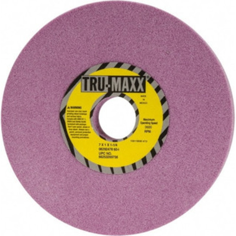 Tru-Maxx 7 Diam x 1-1/4 Hole x 1 Thick, I Hardness, 60 Grit Surface Grinding Wheel Aluminum Oxide, Type 1, Medium Grade, 3,600 Max RPM, Vitrified Bond, No Recess 66253269756 – 06292478