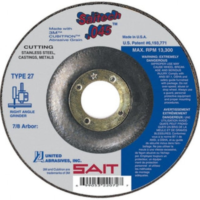 United Abrasives-SAIT 7 Wheel Diam, 7/8 Arbor Hole, Type 27 Depressed Center Wheel Ceramic, Resinoid Bond, 8,500 Max RPM, Compatible with Angle Grinder 22088 – 40107997